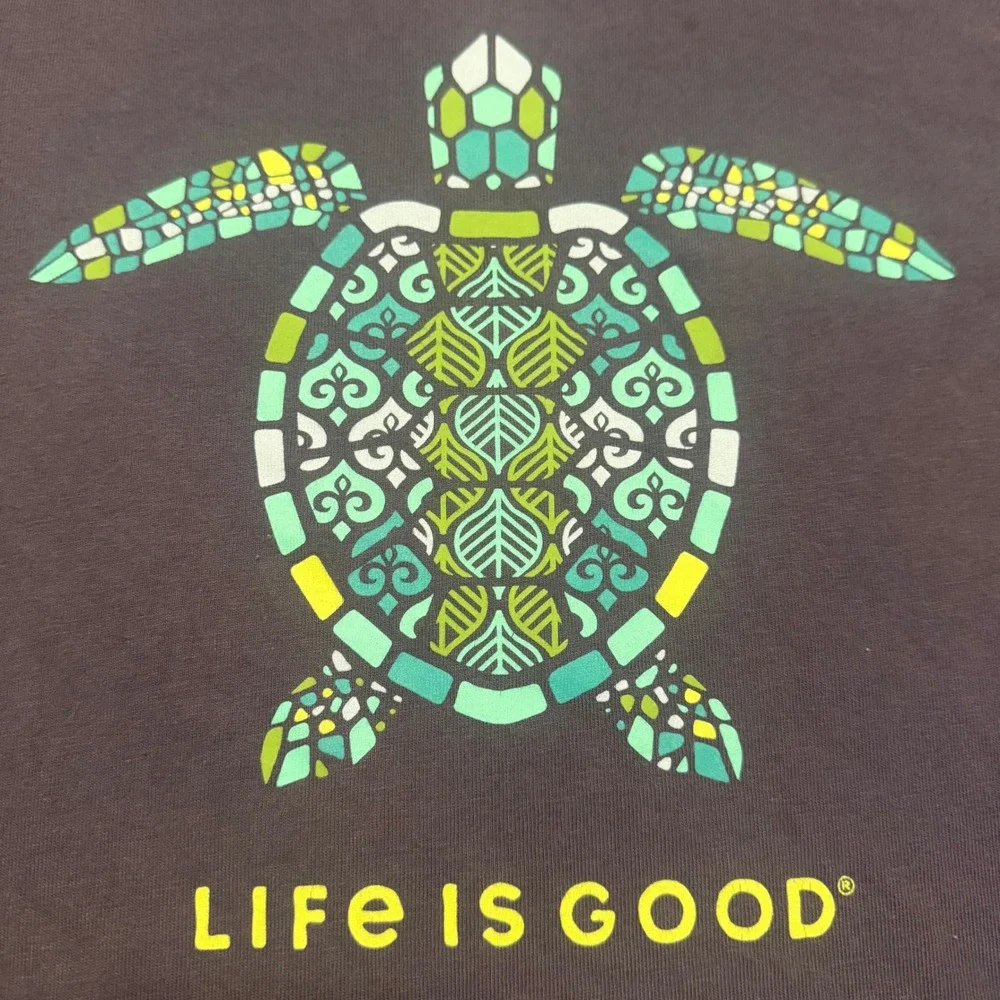 Life is Good Crusher Tee Mens Medium Gray Sea Turtle Graphic TShirt Short Sleeve